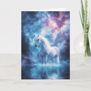 Tarjeta Caballo Blanco Místico en un Paisaje Onírico Cósmi