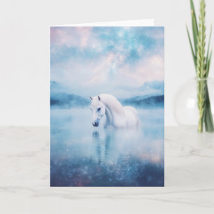 Tarjeta Caballo Blanco Soñador Bajo el Cielo Cósmico