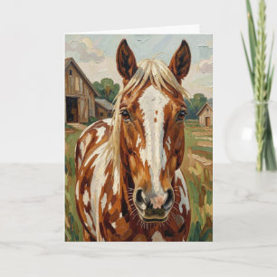 Tarjeta Caballo bonito marrón y blanco   En blanco