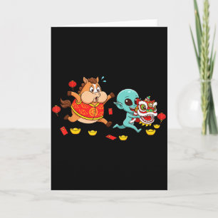 Tarjeta Caballo Chino Alien Funny Kids Mens Womens Feliz N