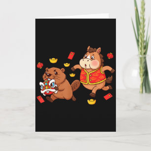 Tarjeta Caballo Chino Castor Divertido Feliz Para Hombres 