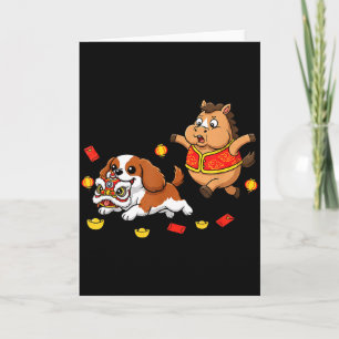 Tarjeta Caballo Chino Cavalier King Charles Spaniel Feliz 