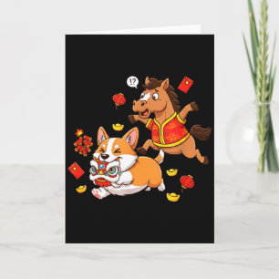 Tarjeta Caballo Chino Corgi Divertido Niños Hombres Mujere