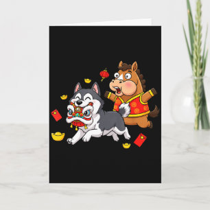 Tarjeta Caballo Chino Husky Divertido Niños Hombres Mujere