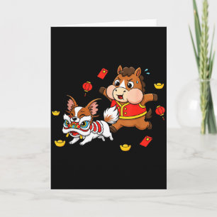 Tarjeta Caballo Chino Papillon Niños Divertidos Hombres Mu