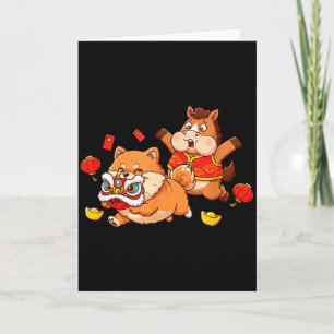 Tarjeta Caballo Chino Pomerania Niños Hombres Mujeres Feli