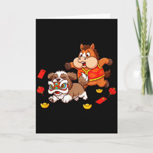Tarjeta Caballo Chino Shih Tzu Divertido Niños Hombres Muj