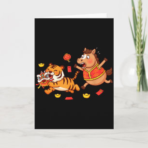 Tarjeta Caballo Chino Tigre Divertido Niños Hombres Mujere