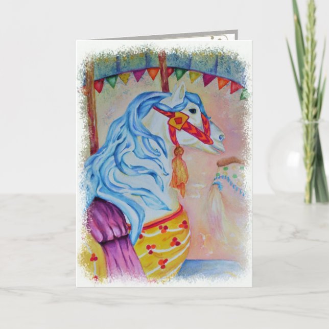 TARJETA CABALLO COLORIDO DE MERRY-GO-ROUND (Anverso)