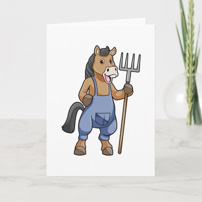 Tarjeta Caballo como agricultor con rastrillo (Anverso)
