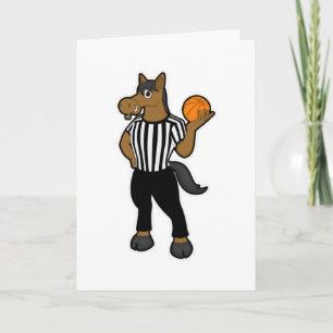 Tarjeta Caballo como árbitro con baloncesto y silbato