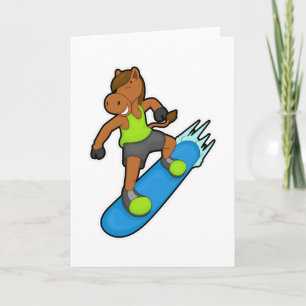 Tarjeta Caballo como snowboarder con snowboard