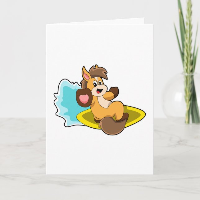 Tarjeta Caballo como surfista con tabla de surf (Anverso)