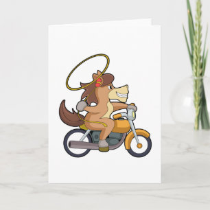 Tarjeta Caballo como Vaquero con Lasso y Motocicleta