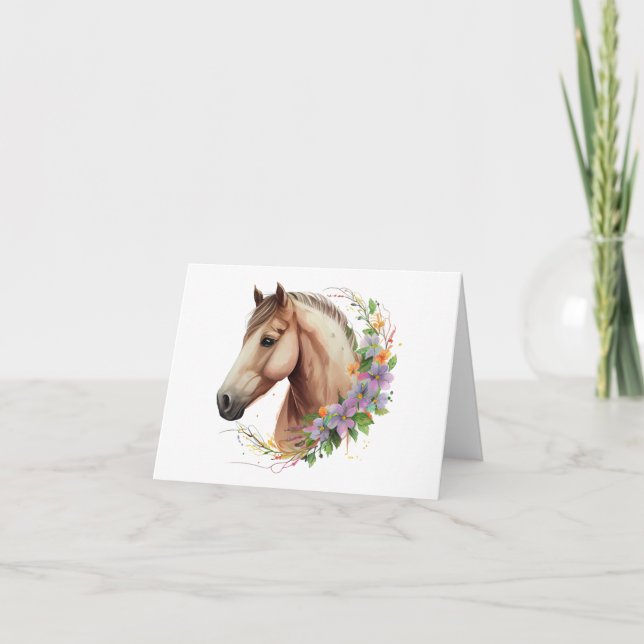 Tarjeta Caballo con flores en BLANK (Anverso)
