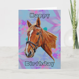 Tarjeta Caballo con flores Feliz cumpleaños.