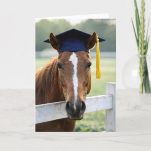Tarjeta Caballo con gorra de graduación