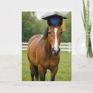 Tarjeta Caballo con gorra de graduación azul