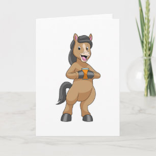 Tarjeta Caballo con taza de jugo de naranja