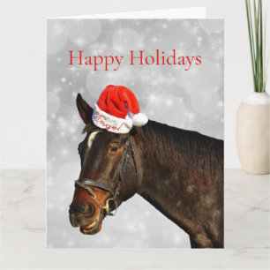 Tarjeta Caballo con un Gorra Navidad