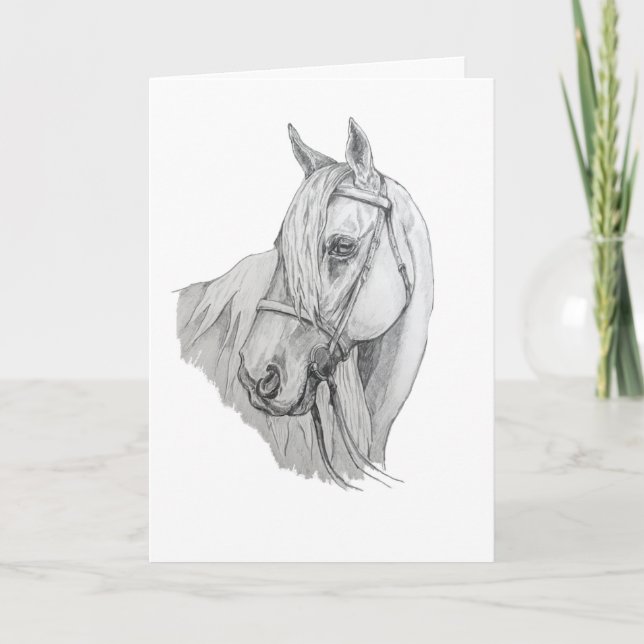 Tarjeta Caballo con un retrato de lápiz manual en blanco (Anverso)