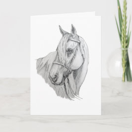 Tarjeta Caballo con un retrato de lápiz manual en blanco