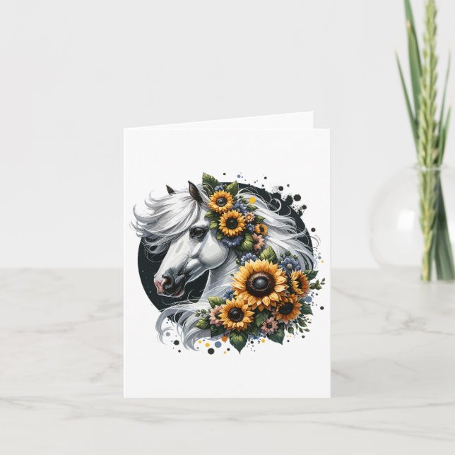 Tarjeta Caballo Cuto Con Sombras Florales De Caballo (Anverso)