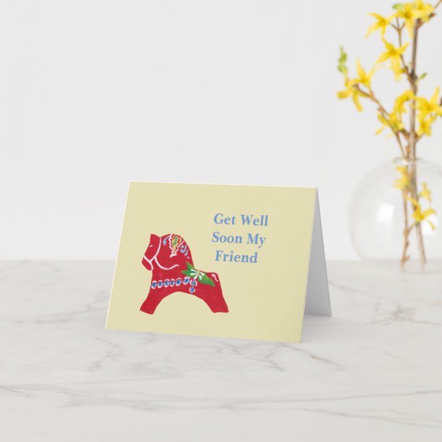 Tarjeta Caballo Dala se pone bien, amistad (flor amarilla)