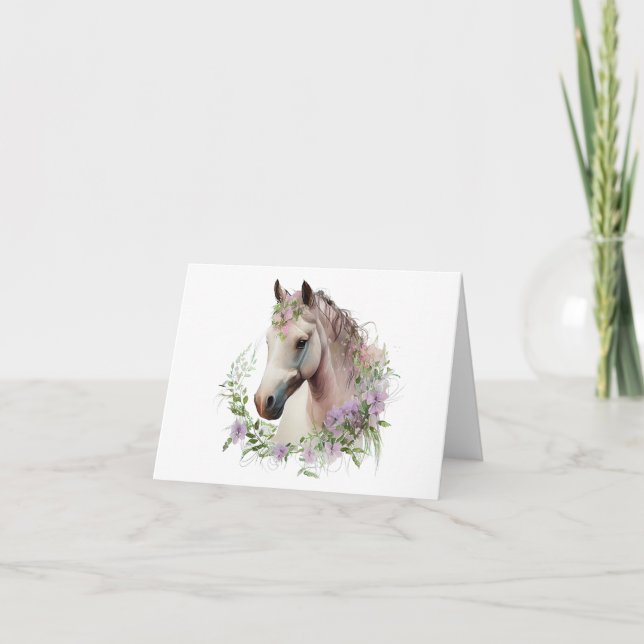 Tarjeta Caballo de bonito con flor Wreath BLANK (Anverso)
