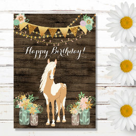 Tarjeta Caballo de bonito y flores Cumpleaños de la Madera