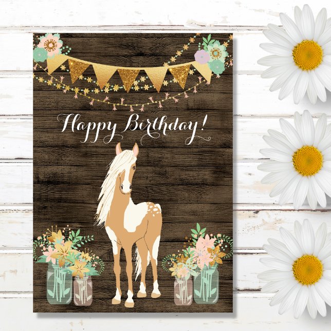 Tarjeta Caballo de bonito y flores Cumpleaños de la Madera (Subido por el creador)