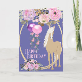 Tarjeta Caballo de bonito y flores Pink Periwinkle Cumplea