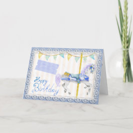 Tarjeta Caballo de carrusel (azul) Cumpleaños