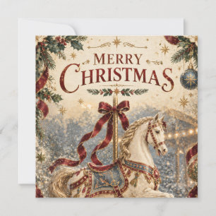 Tarjeta Caballo de carrusel vintage Navidad , Elegante Fie