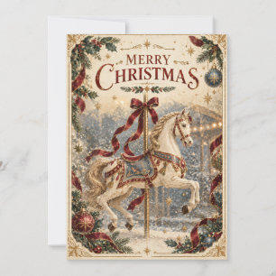 Tarjeta Caballo de carrusel vintage Navidad , Elegante Fie