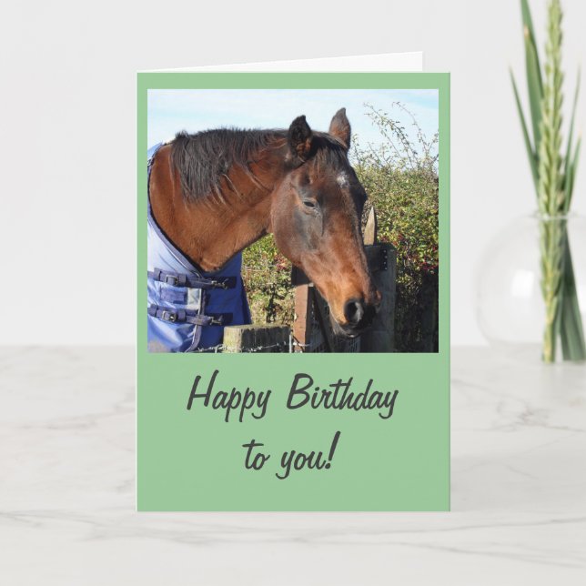 Tarjeta Caballo de castaño 'Feliz cumpleaños' (Anverso)