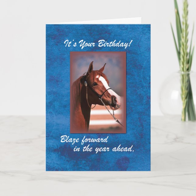 Tarjeta Caballo de cumpleaños con azul (Anverso)