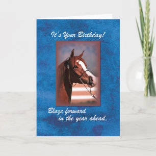 Tarjeta Caballo de cumpleaños con azul