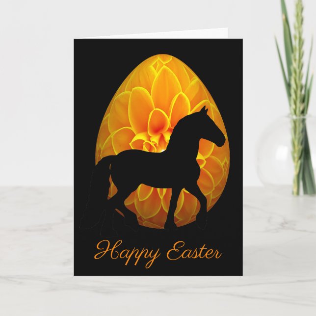 Tarjeta Caballo de la silueta y huevo Pascua feliz de la (Anverso)