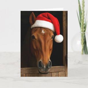 Tarjeta Caballo de Navidad en ventana de establo