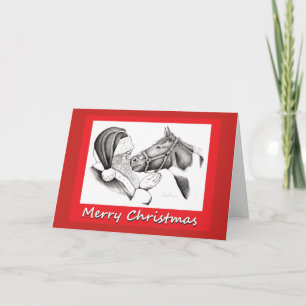 Tarjeta Caballo de Navidad y Papá Noel