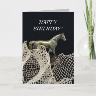 Tarjeta Caballo de oro metalizado para un cumpleaños ganad