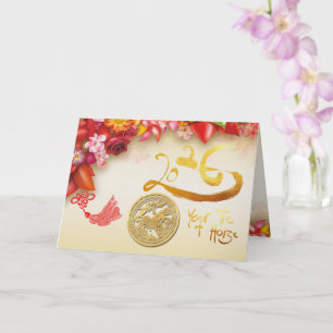 Tarjeta Caballo de papel recortado en oro floral chino 202