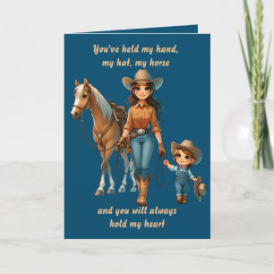 Tarjeta Caballo de Rodeo Occidental Madre e Hijo Cowgirl P