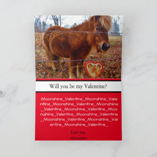 Tarjeta Caballo de San Valentín y corazón en miniatura