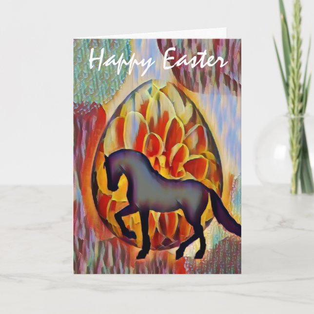 Tarjeta Caballo de Silueta y Huevo de Pascua Feliz Pascua (Anverso)