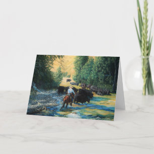 Tarjeta Caballo del rancho e impulsión y río de la manada