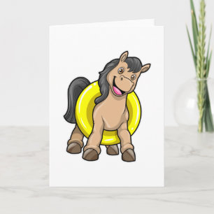 Tarjeta Caballo en la playa con flotador