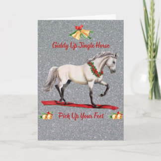 Tarjeta Caballo Gris Saltando Festivo con Corona de Flores