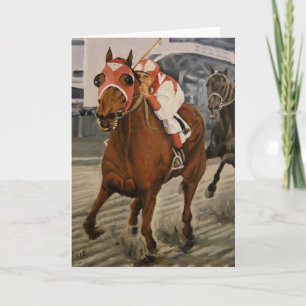 Tarjeta Caballo Hermoso Deleita a Propietarios en Carrera